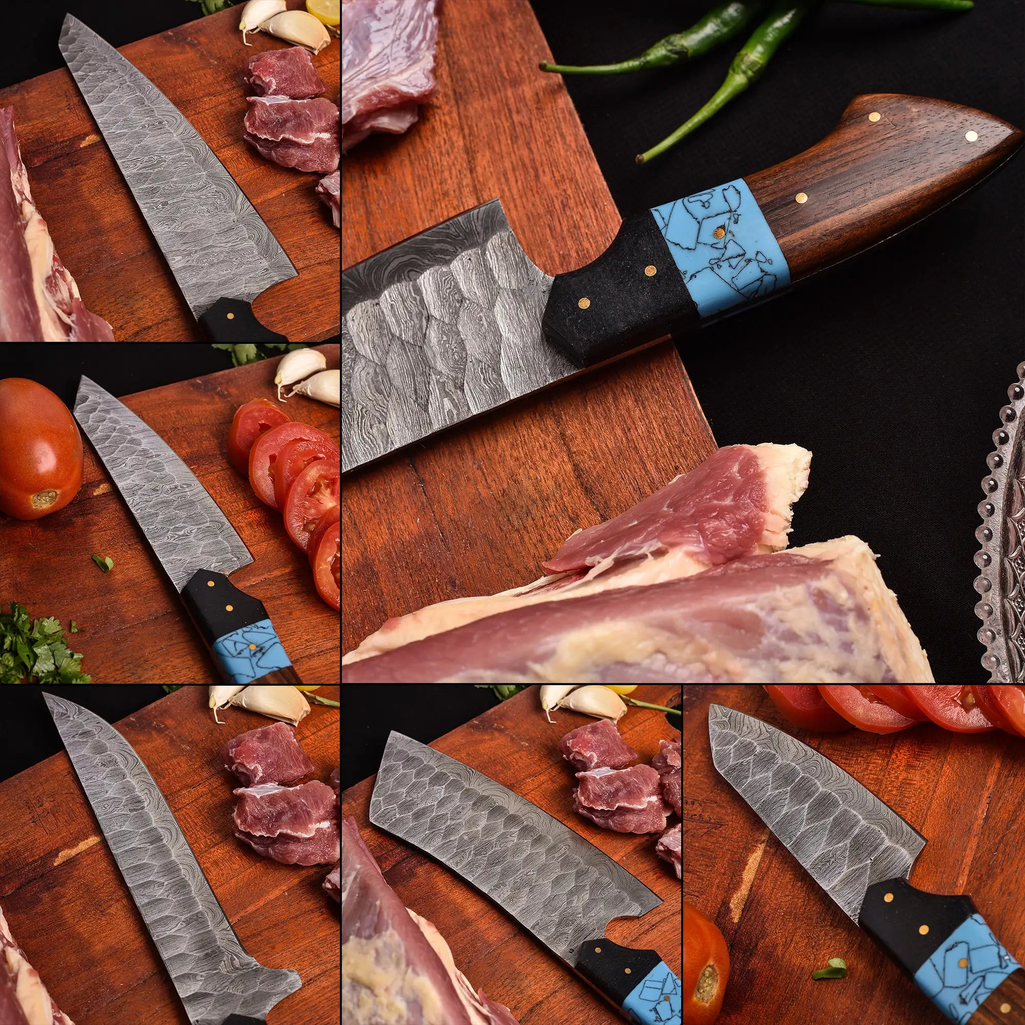 Elementum Series 5 Piece Hand Made Damascus Chef Set