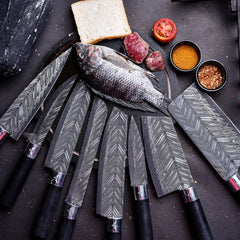 Handmade Damascus Chef Knife Set - Vanguard Series™ VG 10 Steel - 8 Piece Kitchen Set - Custom Kitchen Gift