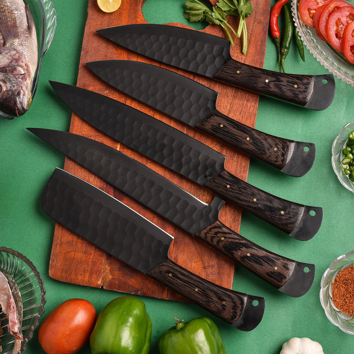 Obsidian Series 5 Piece Hand-Made Damascus Chef Set